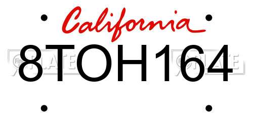 8TOH164 California License Plate