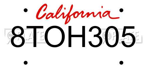 8TOH305 California License Plate