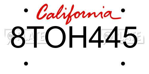 8TOH445 California License Plate