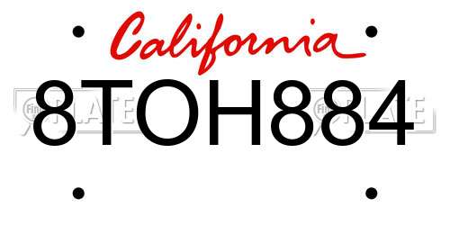 8TOH884 California License Plate