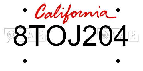8TOJ204 California License Plate