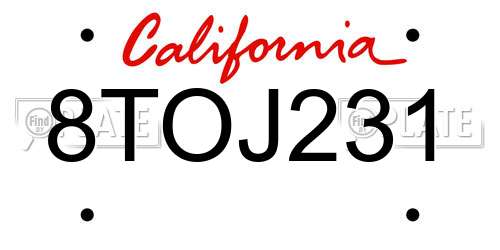 8TOJ231 California License Plate