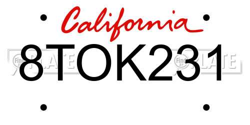 8TOK231 California License Plate