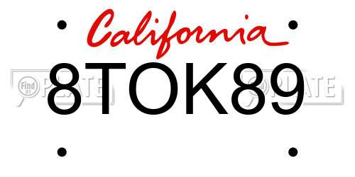 8TOK89 California License Plate