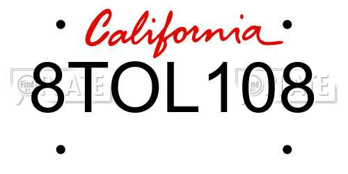 8TOL108 California License Plate