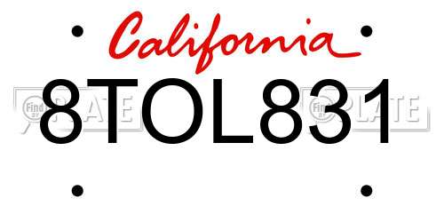 8TOL831 California License Plate