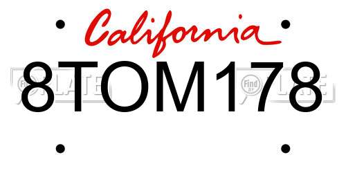 8TOM178 California License Plate