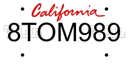 8TOM989 California License Plate