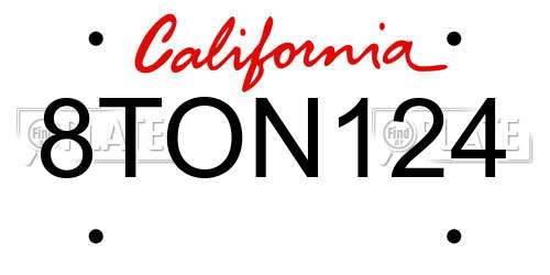 8TON124 California License Plate