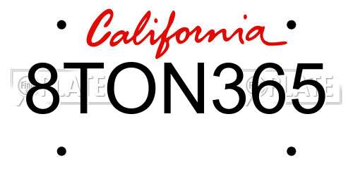 8TON365 California License Plate