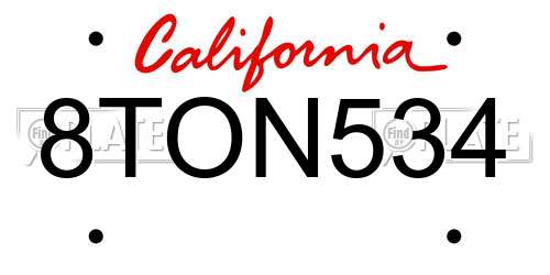 8TON534 California License Plate