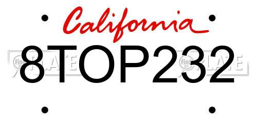 8TOP232 California License Plate