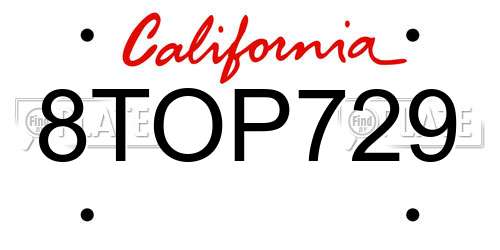 8TOP729 California License Plate