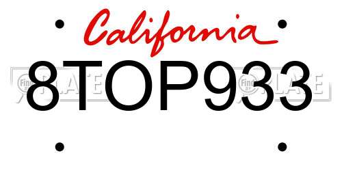 8TOP933 California License Plate