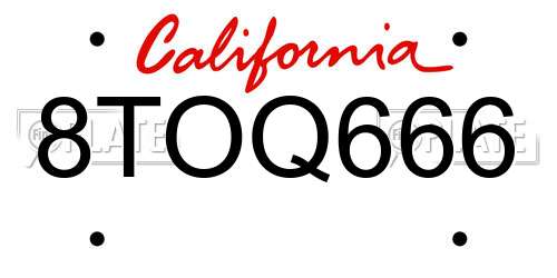 8TOQ666 California License Plate