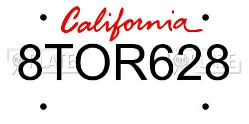8TOR628 California License Plate