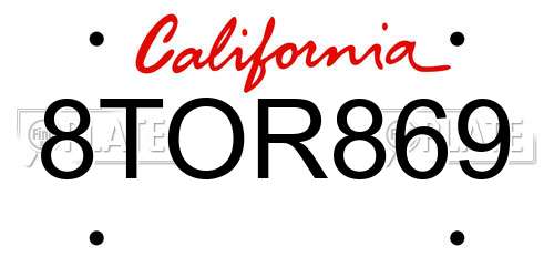 8TOR869 California License Plate