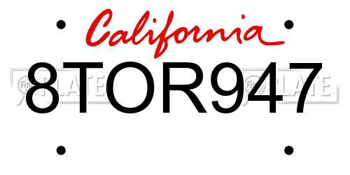 8TOR947 California License Plate