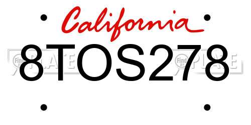 8TOS278 California License Plate