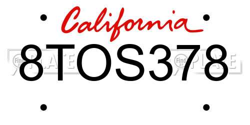 8TOS378 California License Plate
