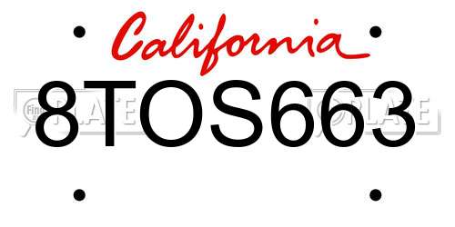 8TOS663 California License Plate