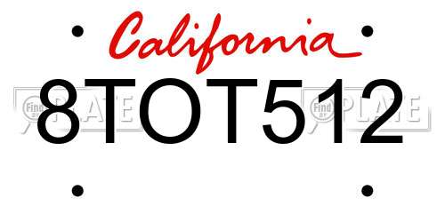 8TOT512 California License Plate
