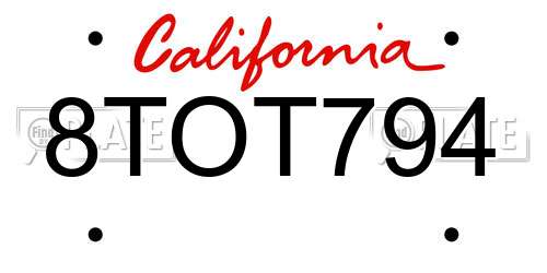 8TOT794 California License Plate