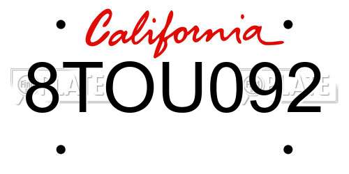8TOU092 California License Plate