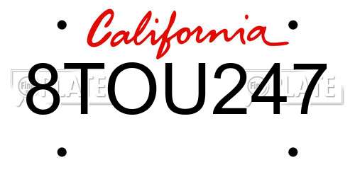 8TOU247 California License Plate