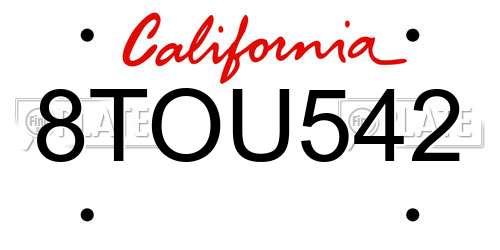 8TOU542 California License Plate