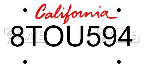 8TOU594 California License Plate