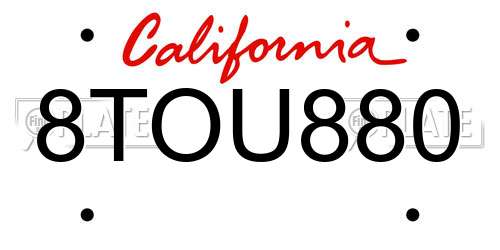 8TOU880 California License Plate