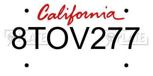 8TOV277 California License Plate