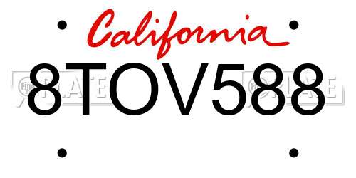 8TOV588 California License Plate