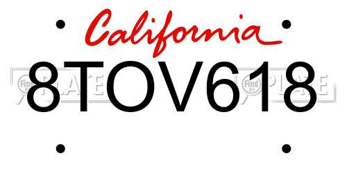 8TOV618 California License Plate