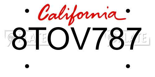 8TOV787 California License Plate