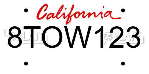 8TOW123 California License Plate