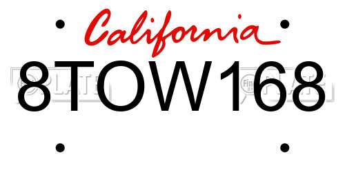 8TOW168 California License Plate