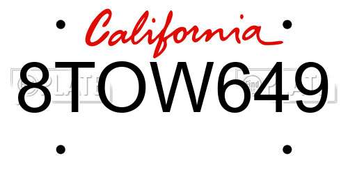 8TOW649 California License Plate