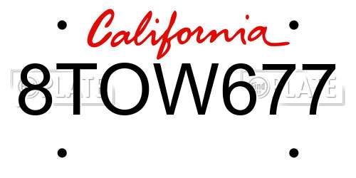 8TOW677 California License Plate