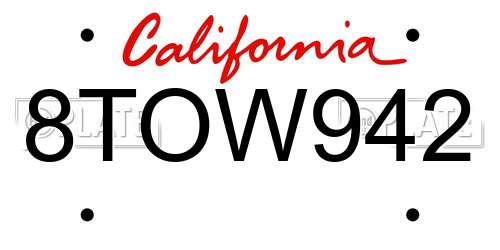 8TOW942 California License Plate
