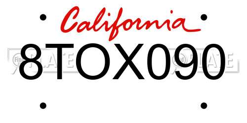 8TOX090 California License Plate