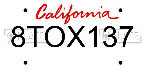 8TOX137 California License Plate