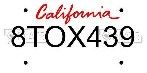 8TOX439 California License Plate