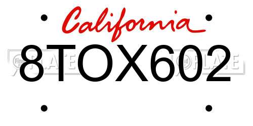 8TOX602 California License Plate