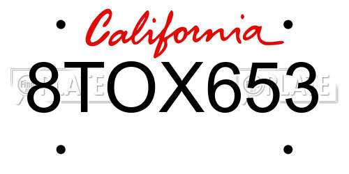8TOX653 California License Plate