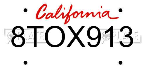 8TOX913 California License Plate