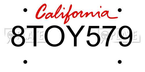 8TOY579 California License Plate