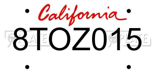 8TOZ015 California License Plate