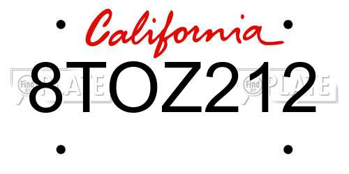 8TOZ212 California License Plate